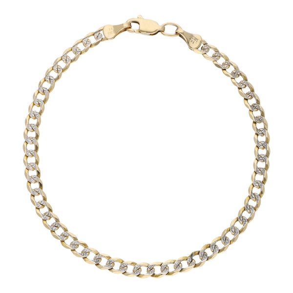 Pulsera eslabón barbado platinado en oro amarillo 14 kilates.