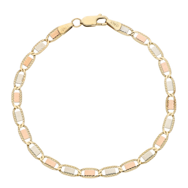 Pulsera eslabón nudo marino en oro tres tonos 14 kilates.