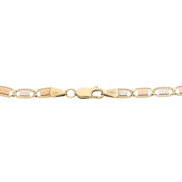 Pulsera eslabón nudo marino en oro tres tonos 14 kilates.