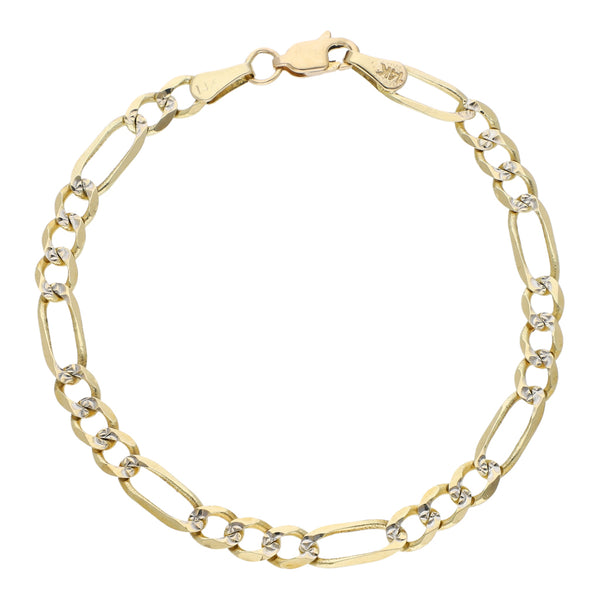 Pulsera de tres eslabones por uno platinados en oro amarillo 14 kilates.