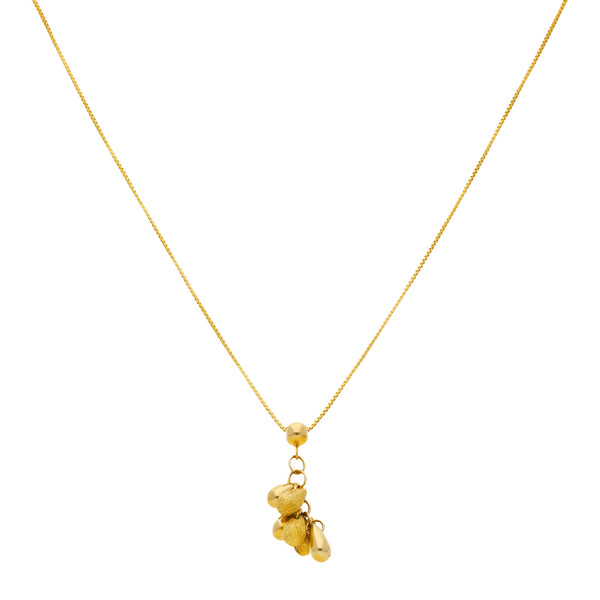 Gargantilla eslabón cuadrado cruzado con colgante motivo gotas en oro amarillo 14 kilates.