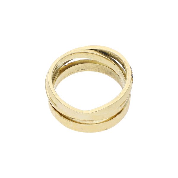 Anillo diseño especial con sintéticos en oro amarillo 12 kilates.