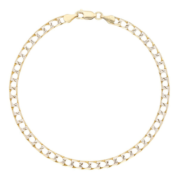 Pulsera eslabón encontrado platinado en oro amarillo 14 kilates.