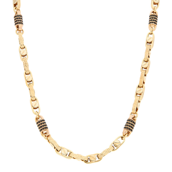 Collar eslabón cruzado con sintéticos en oro dos tonos 14 kilates.