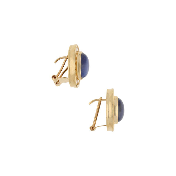 Aretes diseño especial con zafiros estrella y circonias en oro amarillo 14 kilates.