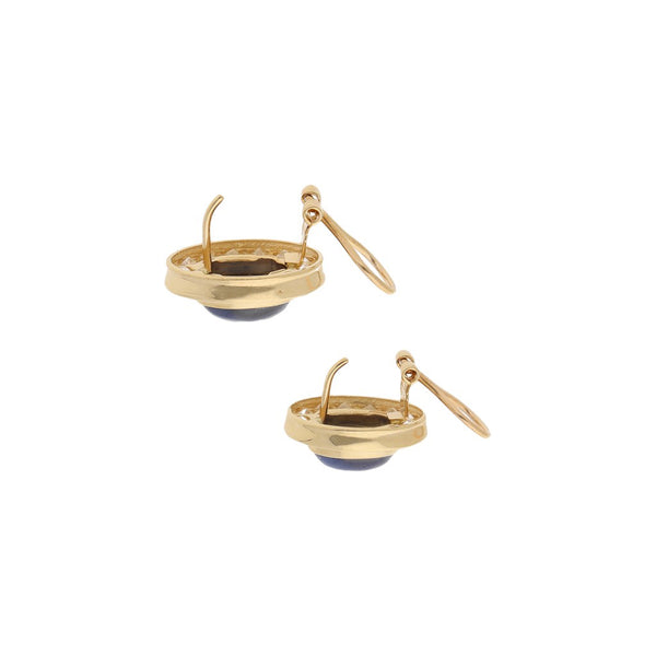 Aretes diseño especial con zafiros estrella y circonias en oro amarillo 14 kilates.