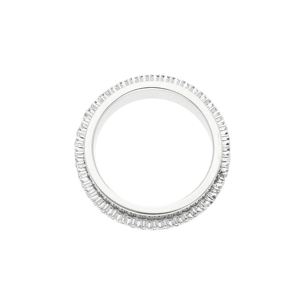 Anillo giratorio con circonias en oro blanco 14 kilates.