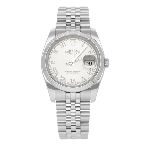 Reloj Rolex para caballero modelo Oyster Perpetual Date Just vistas en oro blanco 18 kilates.