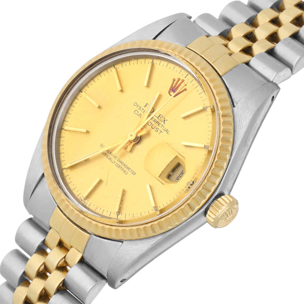 Reloj Rolex para caballero modelo Oyster Perpetual DateJust vistas en oro amarillo 18 kilates.