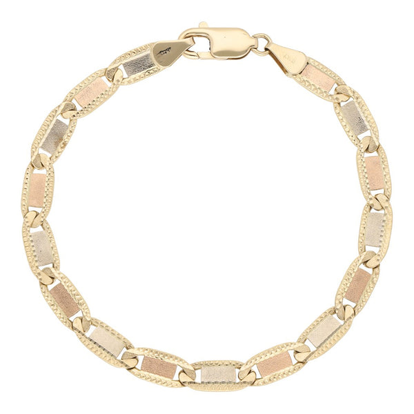 Pulsera eslabón combinado en oro tres tonos 14 kilates.