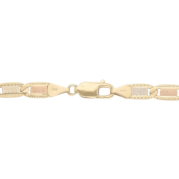 Pulsera eslabón combinado en oro tres tonos 14 kilates.