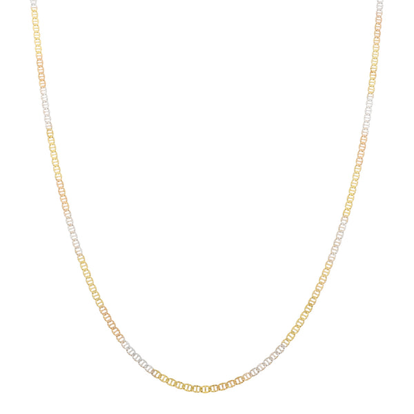 Collar eslabón nudo marino en oro tres tonos 14 kilates.