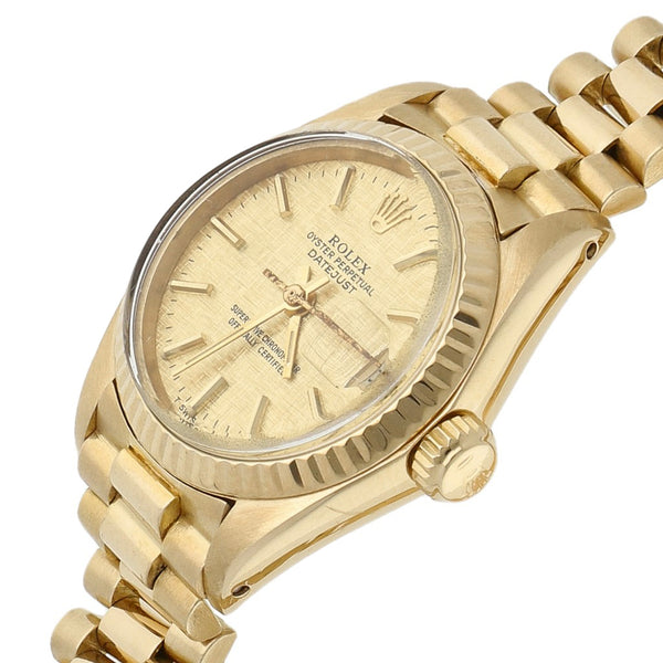 Reloj Rolex para dama modelo Oyster Perpetual DateJust en oro amarillo 18 kilates.