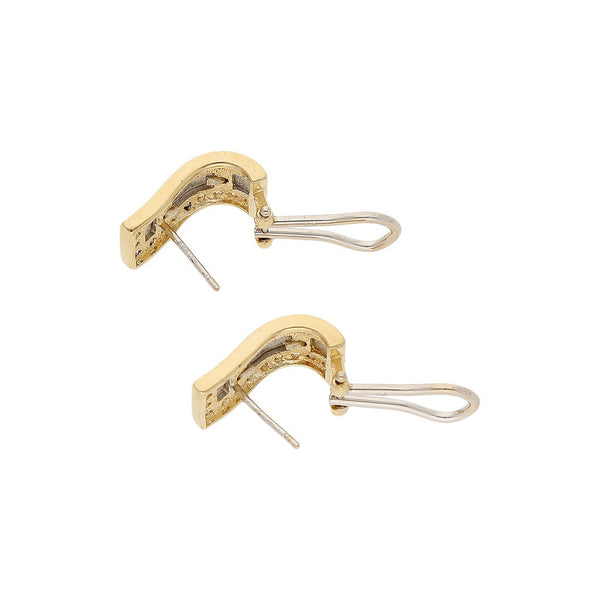 Juego de anillo y aretes diseño especial con circonias en oro dos tonos 14 kilates.