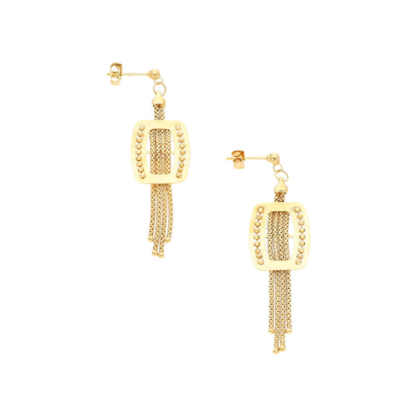 Broqueles diseño especial con colgantes en oro amarillo 14 kilates.
