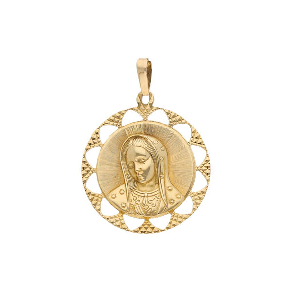 Medalla calada motivo Virgen de Guadalupe en oro amarillo 14 kilates.
