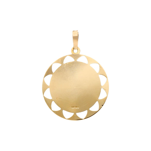 Medalla calada motivo Virgen de Guadalupe en oro amarillo 14 kilates.