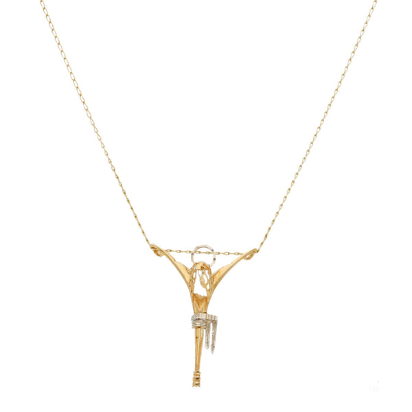 Collar eslabón encontrado con Cristo labrado en oro dos tonos 14 kilates.