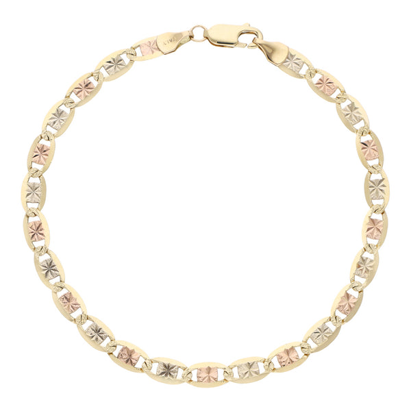 Pulsera eslabón nudo marino en oro tres tonos 14 kilates.