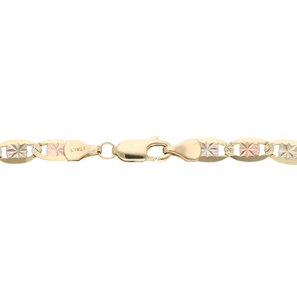 Pulsera eslabón nudo marino en oro tres tonos 14 kilates.