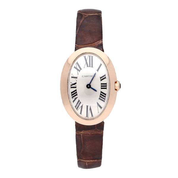 Reloj Cartier para dama modelo Baignoire caja y broche en oro rosa 18 kilates.