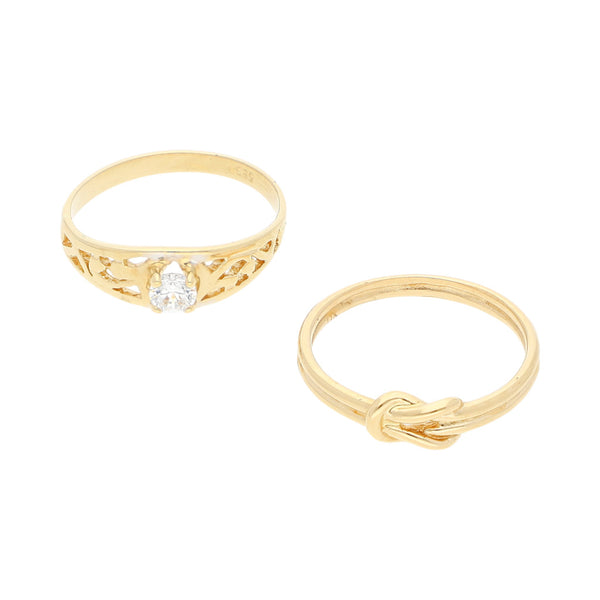 Dos anillos diseño especial con circonia en oro amarillo 14 kilates.