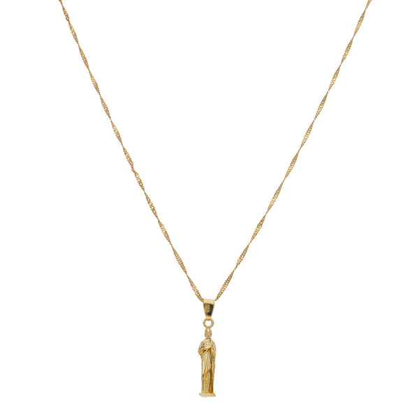 Collar eslabón torzal con medalla diseño especial motivo San Judas Tadeo en oro amarillo 14 kilates.