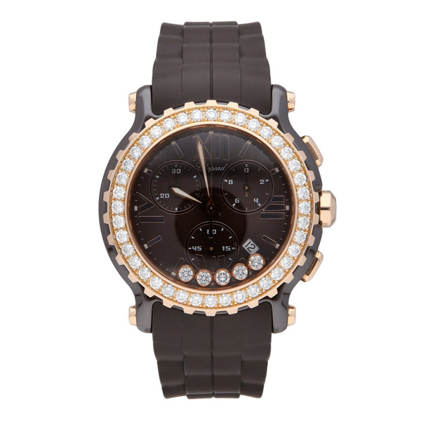 Reloj Chopard para dama modelo Happy Sport vistas en oro rosa 18 kilates.