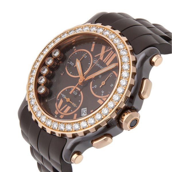 Reloj Chopard para dama modelo Happy Sport vistas en oro rosa 18 kilates.