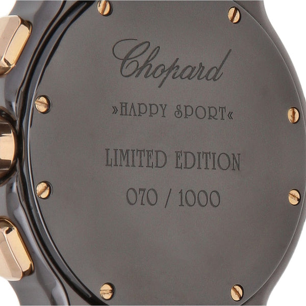 Reloj Chopard para dama modelo Happy Sport vistas en oro rosa 18 kilates.