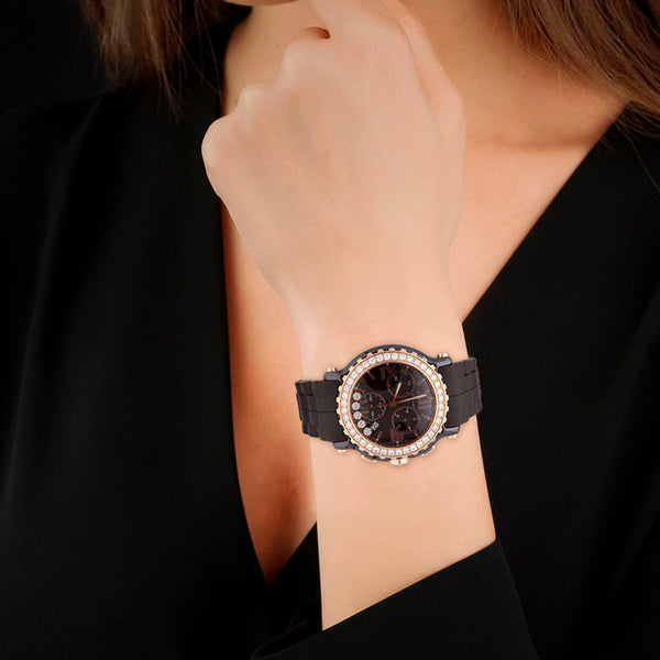 Reloj Chopard para dama modelo Happy Sport vistas en oro rosa 18 kilates.