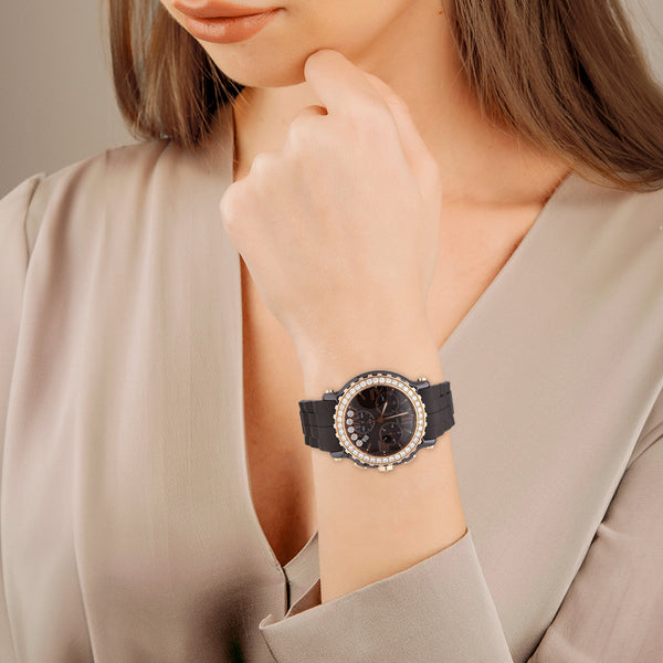 Reloj Chopard para dama modelo Happy Sport vistas en oro rosa 18 kilates.