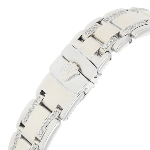 Reloj Rolex para dama modelo Oyster Perpetual DateJust en oro blanco 18 kilates.