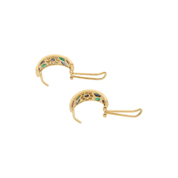 Juego anillo y aretes diseño especial con gemas y circonas en oro amarillo 14 kilates.