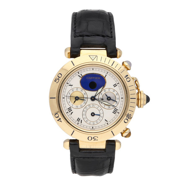 Reloj Cartier para caballero modelo Pasha caja y broche en oro amarillo 18 kilates.