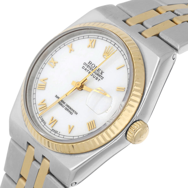 Reloj Rolex para caballero modelo Oyster Quartz DateJust vistas oro amarillo 18 kilates.