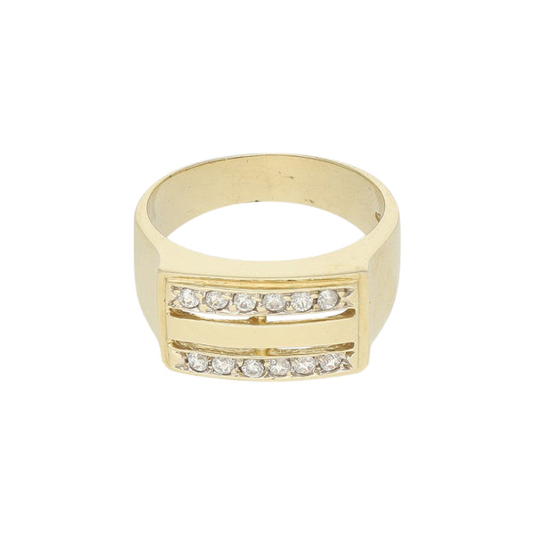 Anillo calado con circonias en oro amarillo 14 kilates.