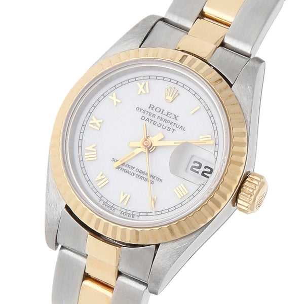 Reloj Rolex para dama modelo Oyster Perpetual DateJust vistas en oro amarillo 18 kilates.