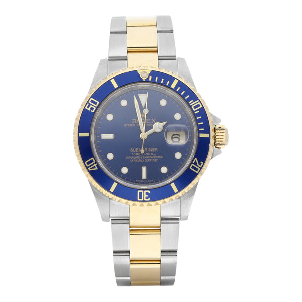 Reloj para caballero modelo Oyster Perpetual Date Submariner vistas en oro amarillo 18 kilates.