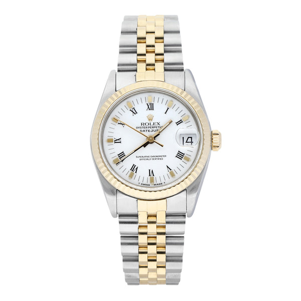 Reloj Rolex para dama modelo Oyster Perpetual DateJust vistas en oro amarillo 18 kilates.