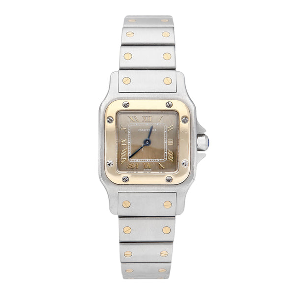 Reloj Cartier para dama modelo Santos con vistas oro amarillo 18 kilates.