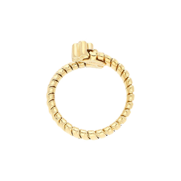 Anillo abierto motivo flor con sintéticos en oro amarillo 14 kilates.