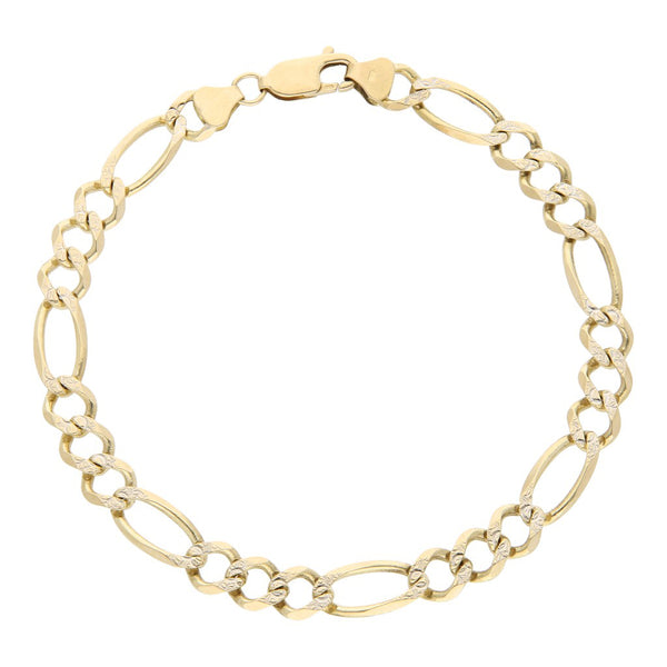 Pulsera de tres eslabones por uno platinado en oro amarillo 14 kilates.