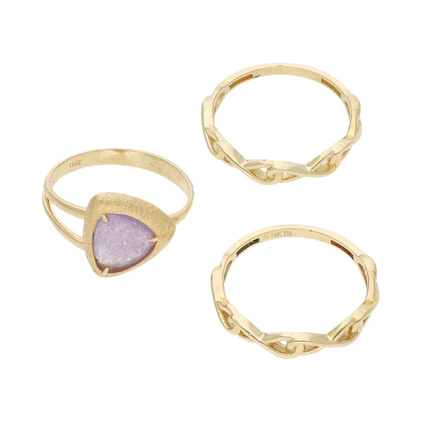 Tres anillos diseño especial con cuarzo en oro amarillo 14 kilates.