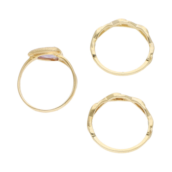 Tres anillos diseño especial con cuarzo en oro amarillo 14 kilates.