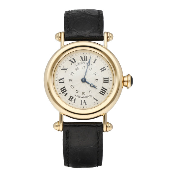 Reloj Cartier para dama modelo Diabolo caja y broche en oro amarillo 18 kilates.