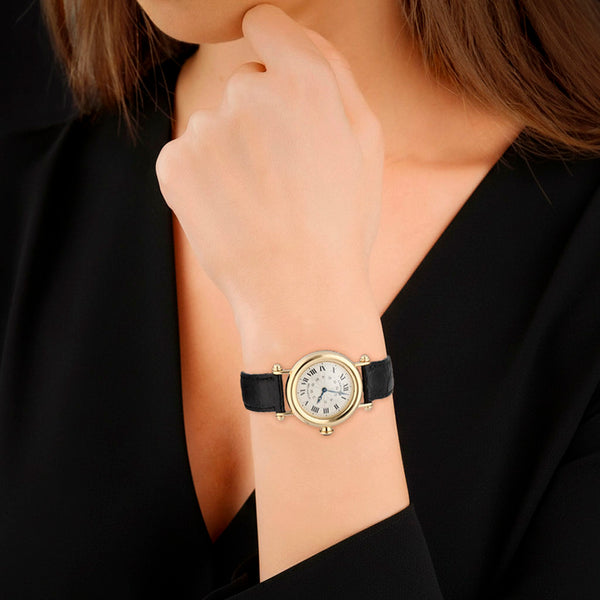 Reloj Cartier para dama modelo Diabolo caja y broche en oro amarillo 18 kilates.