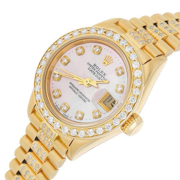 Reloj Rolex para dama modelo Oyster Perpetual DateJust en oro dos tonos 18 kilates.