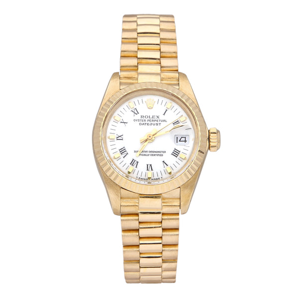 Reloj Rolex para dama modelo Oyster Perpetual DateJust en oro amarillo 18 kilates.