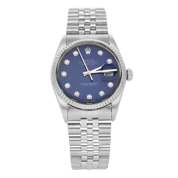 Reloj Rolex para caballero modelo Oyster Perpetual DateJust bisel en oro blanco 18 kilates.